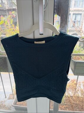 Babaton Dark Teal Textured Knit Crop Top